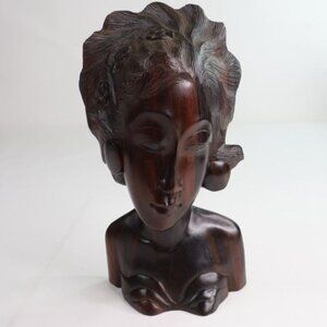 Vintage Balinese Woman Bust Carved Wood Sculpture Statue Bali Indonesian Bali
